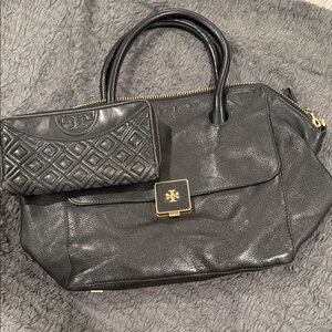 Tory Burch Black Leather Shoulder Bag and Wallet